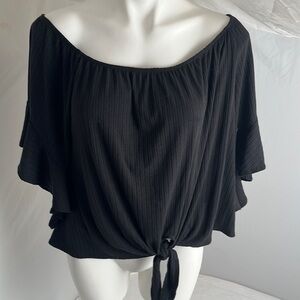 Alyssa Thomas black tie front blouse